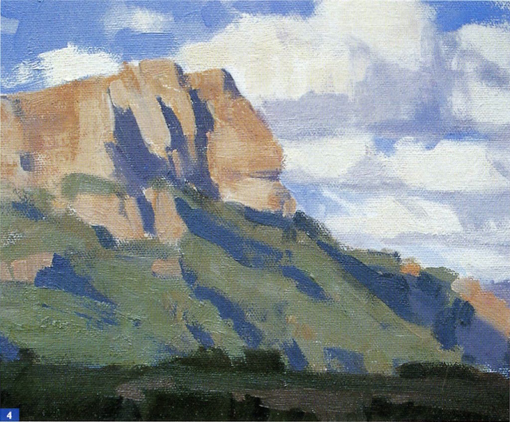 How to Paint En Plein Air: Beginner Landscape Oil-Painting Techniques, Demo 1, Step 4 | Excerpted from Plein Air Painting in Oil by Frank Serrano, Walter Foster Publishing, Laguna Hills, California 