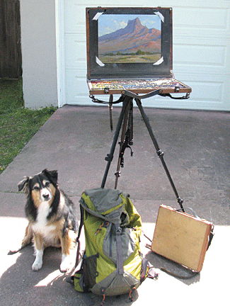 Kim Lordier's plein air painting setup in pastel