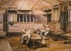 Philip Pearlstein watercolor drawing--Barracks, 1944