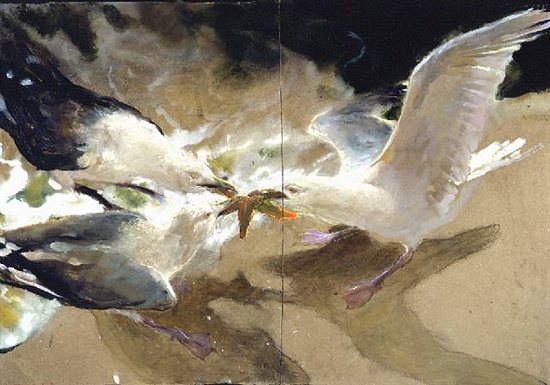 Sea Battle by Jamie Wyeth, 2003, mixed media watercolor painting, 29 1/2 x 43 1/2.