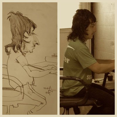 A caricature of Manny with a photo showing what I was working from. 