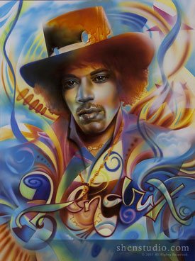 A portrait painting by Shen, titled Hendrix.