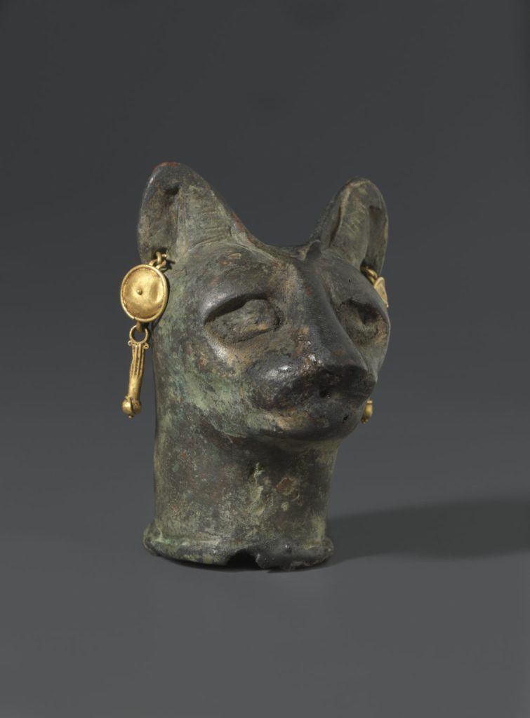 Cat Art: Cat's Head, 30 BC to third century AD Bronze, gold. Brooklyn Museum