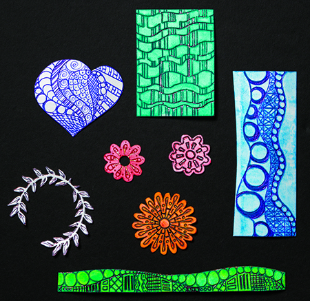 Doodled foam stamps by Kari McKnight Holbrook from Zen Doodle Workshop magazine