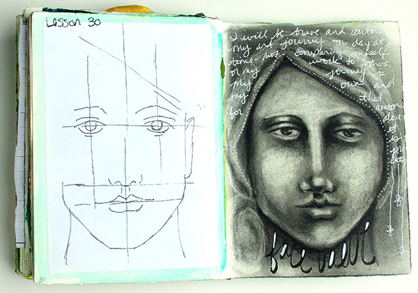 Mapping the features helps to create perfectly proportioned mixed-media faces. 