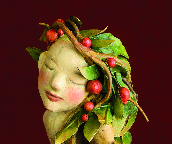 Air-dry clay can be used to create sculpted mixed-media faces.