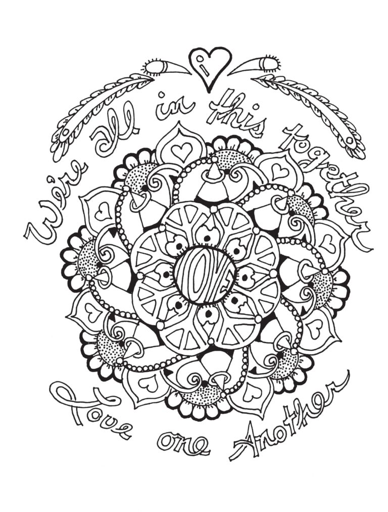 adult coloring book | coloring page | peace love and understanding | creative mindfulness