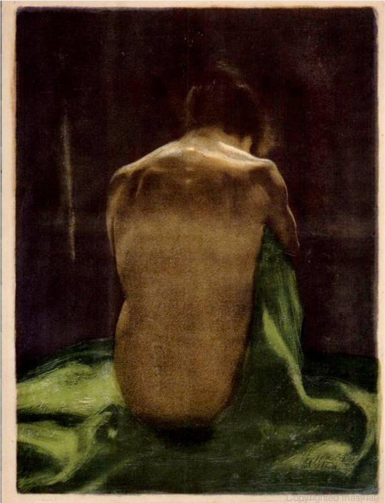 Female Nude with Green Shawl Seen from Behind by Käthe Kollwitz, lithograph drawing