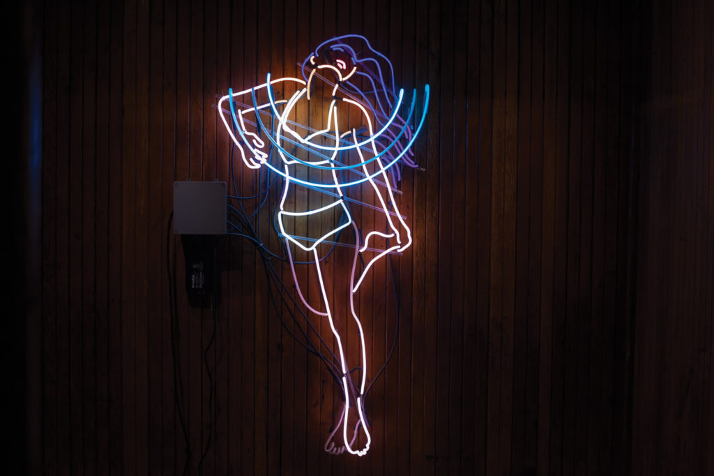 Siren by Kate Hush animated; 8mm neon glass filled with argon and 120-volt power supplies, 60x22x4½ | neon art