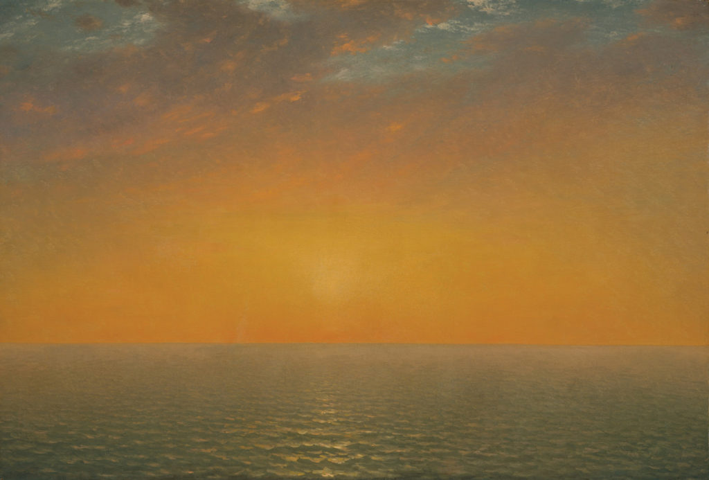 Sunset orange color story: Sunset on the Sea by John Frederick Kensett 1872; oil on canvas,