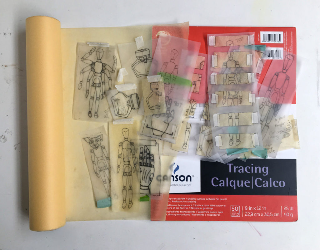 supplies from the art store: tracing papers