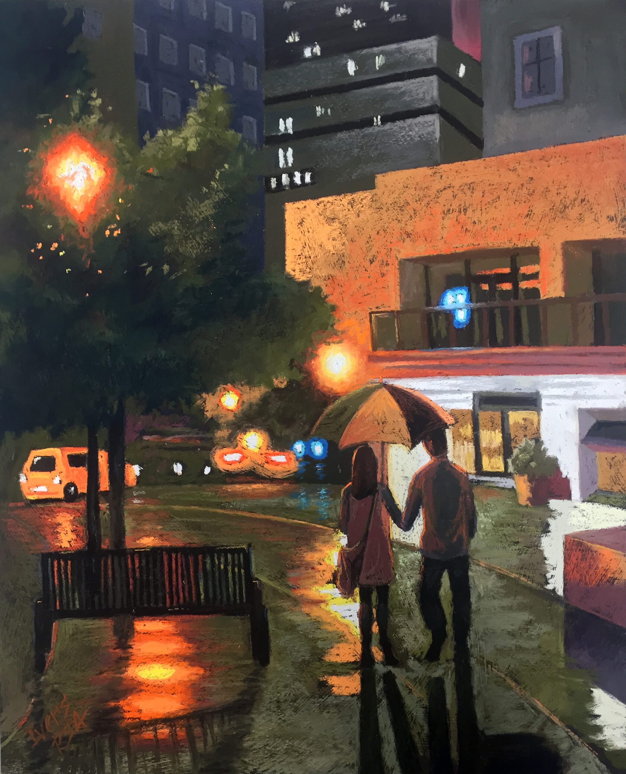 Pastel Painting Techniques Cityscapes at Night